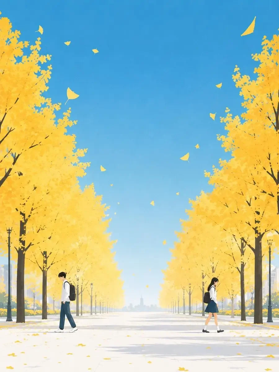 银杏季我们不算分数剧集封面插画，竞争与和解、十一月、双线成长题材校园短剧
