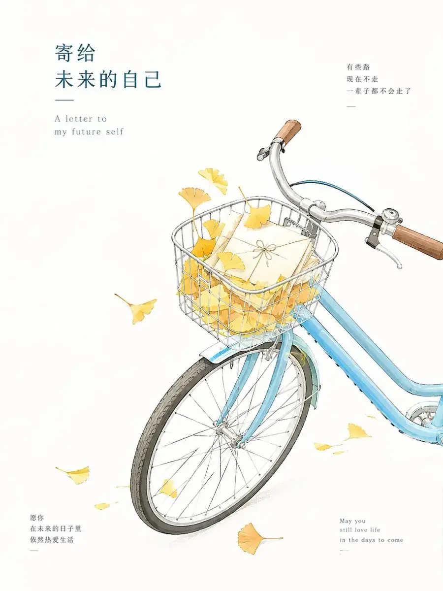 单车篮里的第十三封信剧集封面插画，校园暗恋、书信体、误会、温柔题材校园短剧