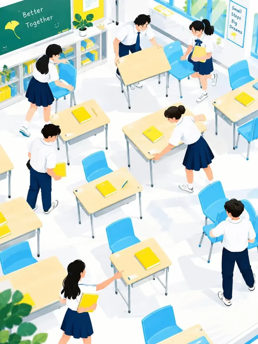 同班同学换座周记剧集封面插画，换座、班级日常、群像、轻松题材校园短剧